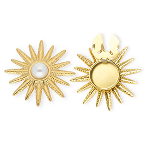 Stainless steel button covers sun with imitation pearl Gold-White
