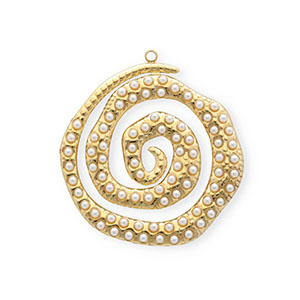 Stainless steel charms spiral with imitation pearls Gold-White