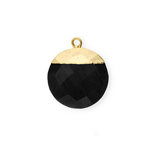 Natural stone charms Chalcedony round Black-Gold