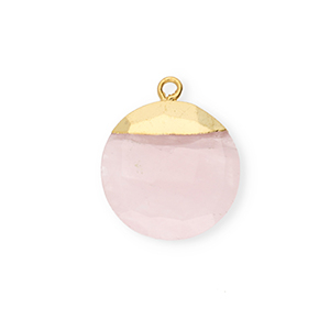 Natural stone charms Quartz round Light Pink-Gold