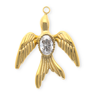 Stainless steel charms with strass swallow Gold-Crystal