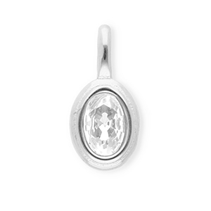 Stainless steel charms with strass oval Silver-Crystal