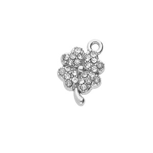 Stainless steel charms with strass clover Silver-Crystal