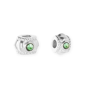 Stainless steel beads spacer with strass 6mm Silver-Green
