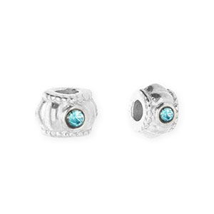 Stainless steel beads spacer with strass 6mm Silver-Blue