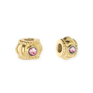 Stainless steel beads spacer with strass 6mm Gold-Pink
