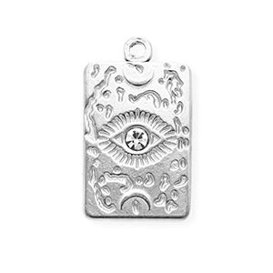 Stainless steel charms with strass rectangle with eye Silver-Crystal