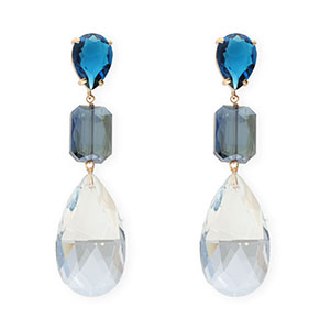 Crystal Glass earrings / earpins drop-rectangle Blue-Blue Grey-Light Blue-Gold