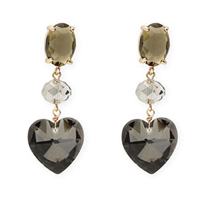 Crystal Glass earrings / earpins oval-disc-heart Brown-Transparent-Anthracite-Gold