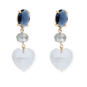 Crystal Glass earrings / earpins oval-disc-heart Dark Blue-Light Grey-Light Blue-Gold