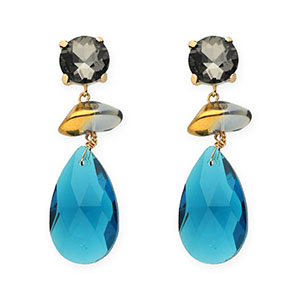 Crystal Glass earrings / earpins round-organic-drop Grey-Gold-Blue