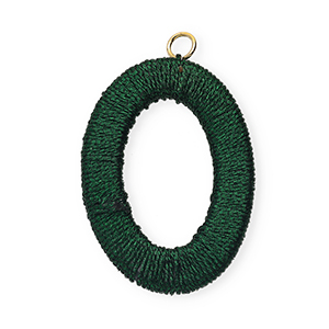 Acrylic charms with macram&eacute; bead oval Dark Green Metallic-Gold