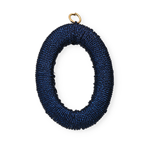 Acrylic charms with macram&eacute; bead oval Dark Blue Metallic-Gold