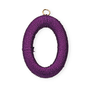 Acrylic charms with macram&eacute; bead oval Purple Metallic-Gold