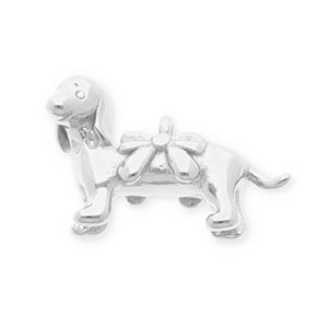 Stainless steel charms dachshund with bow Silver