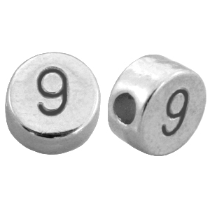 DQ metal number beads # 9  Antique silver (nickel free)