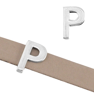DQ metal letter slider "P" &Oslash;10.3x2.3mm Antique silver (nickel free)