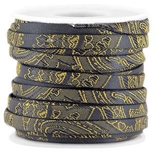 Trendy Baroque flat cord 5mm Dark blue - lemon yellow