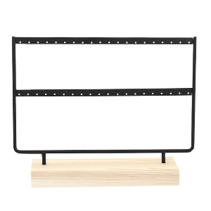 Jewellery display for earrings double metal with wooden standard Black