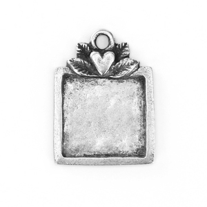 ImpressArt stamp Pewter Labels charm square with &hearts; Silver