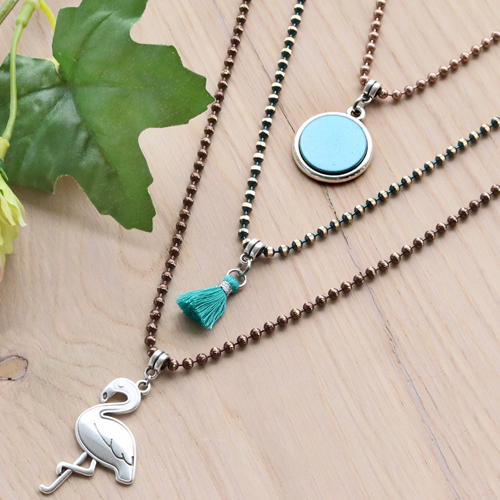 Necklaces and bracelets of coloured ball chain, stainless steel belcher chain and metal style wire