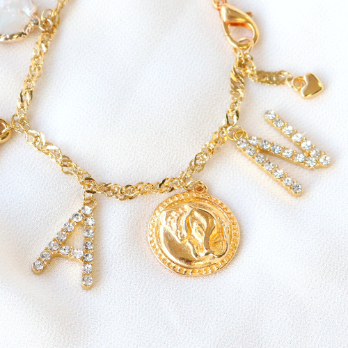 Inspiration with new metal initial charms with rhinestones + jewellery cards