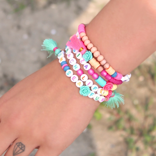 Create joyfull bracelets with bright coloured alphabet letterbeads