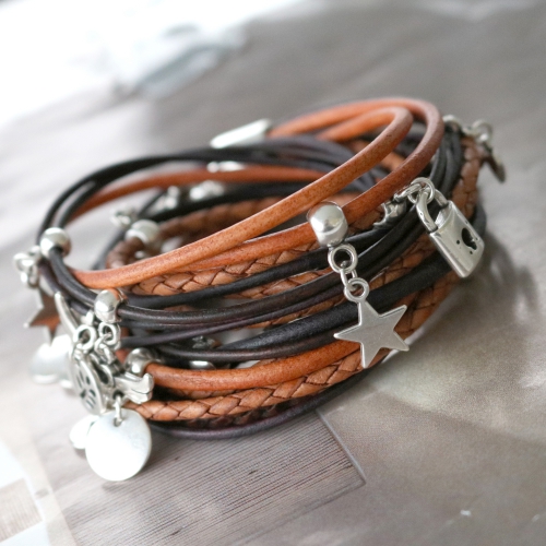 Work with layers like different kinds of round and braided DQ leather