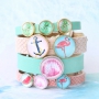 Cheerful jewellery with basic cabochons, Cuoio, Designer Quality European metal, shell charms and macram&eacute; 