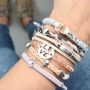 Bracelets with matching earrings of Designer Quality metal, genuine DQ European leather, ImpressArt and faceted beads