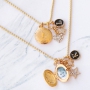 Create festive necklaces with pretty medallion, rhinestone and letter charms