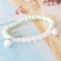 Beautiful semi-precious stone bracelets in soft colours mixed with wooden beads, cork, tassels and DQ metal charms.