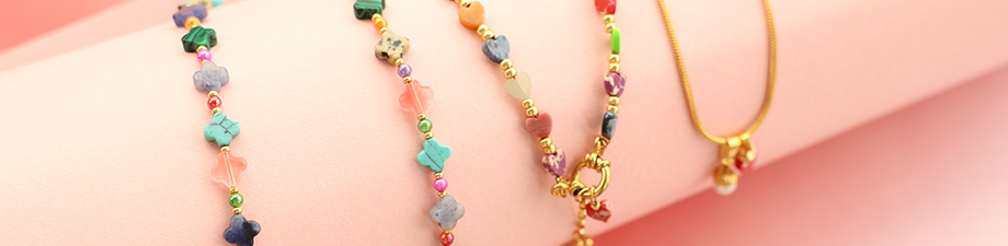 New collection of natural stone beads: hearts & clovers