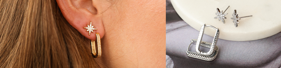 NEW! Stylish brass TQ metal earrings with zirconia