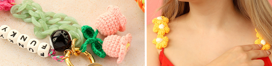 New! crocheted keychains and resin pendants